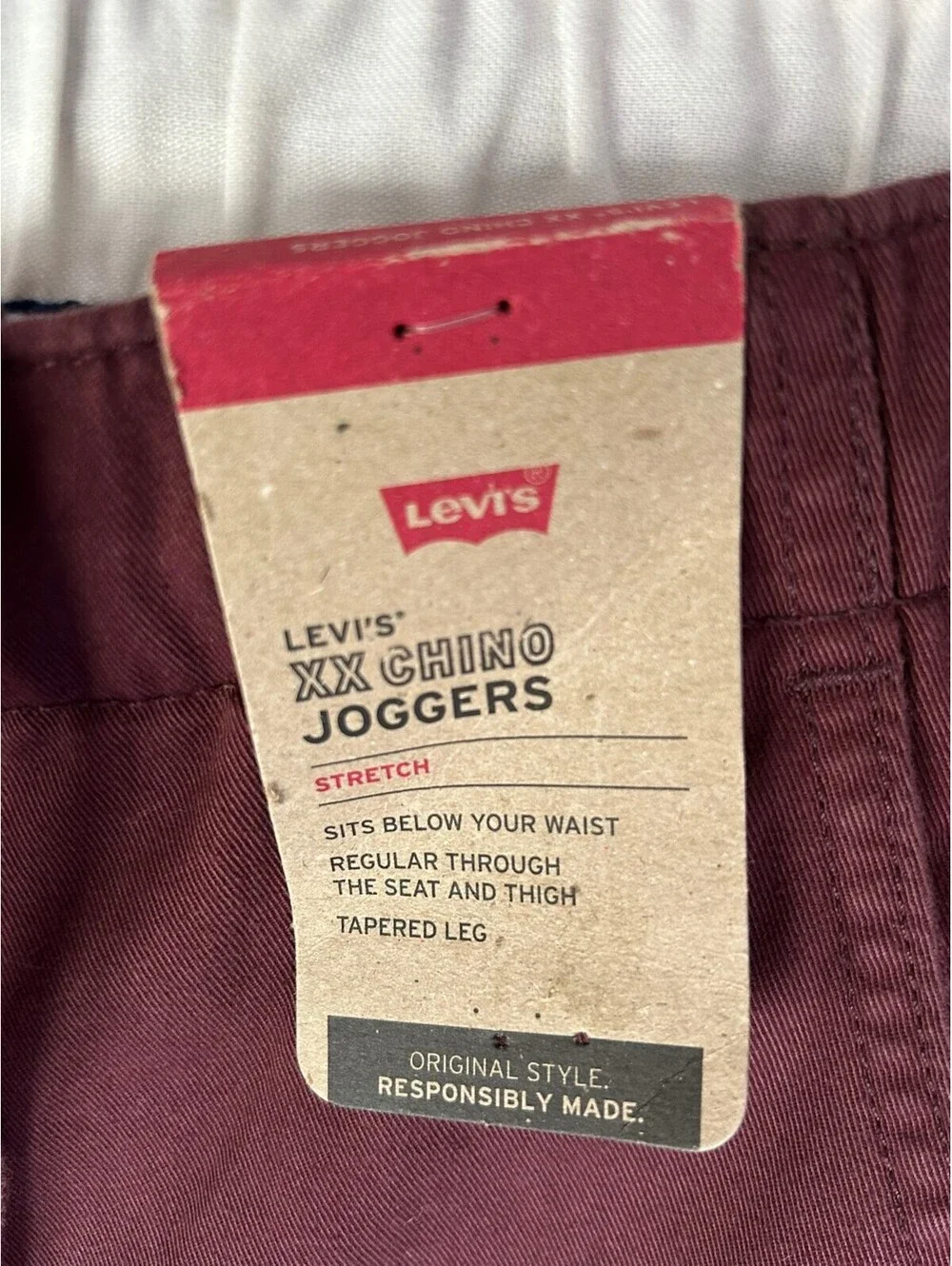 NWT Levi's XX Chino Joggers Mens L Burgundy Stretch Tapered Elastic Cuff Pants